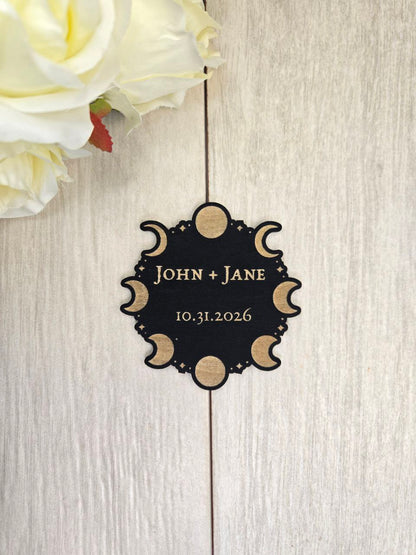 Moon Phase Save the Date Magnet • Celestial Wedding Invitation • Witchy Gothic Wedding Favor • Halloween Wedding Magnet Card