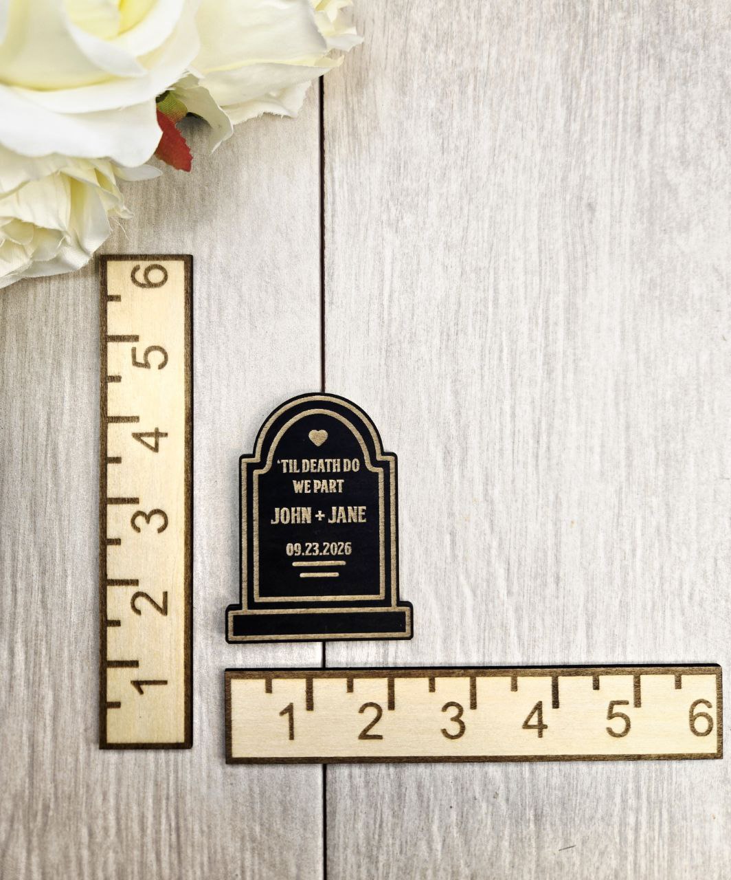 Tombstone Save the Date Magnet • Gothic Halloween Wedding Invitation • Spooky Wedding Favor • Til Death Do Us Part Magnet Invite