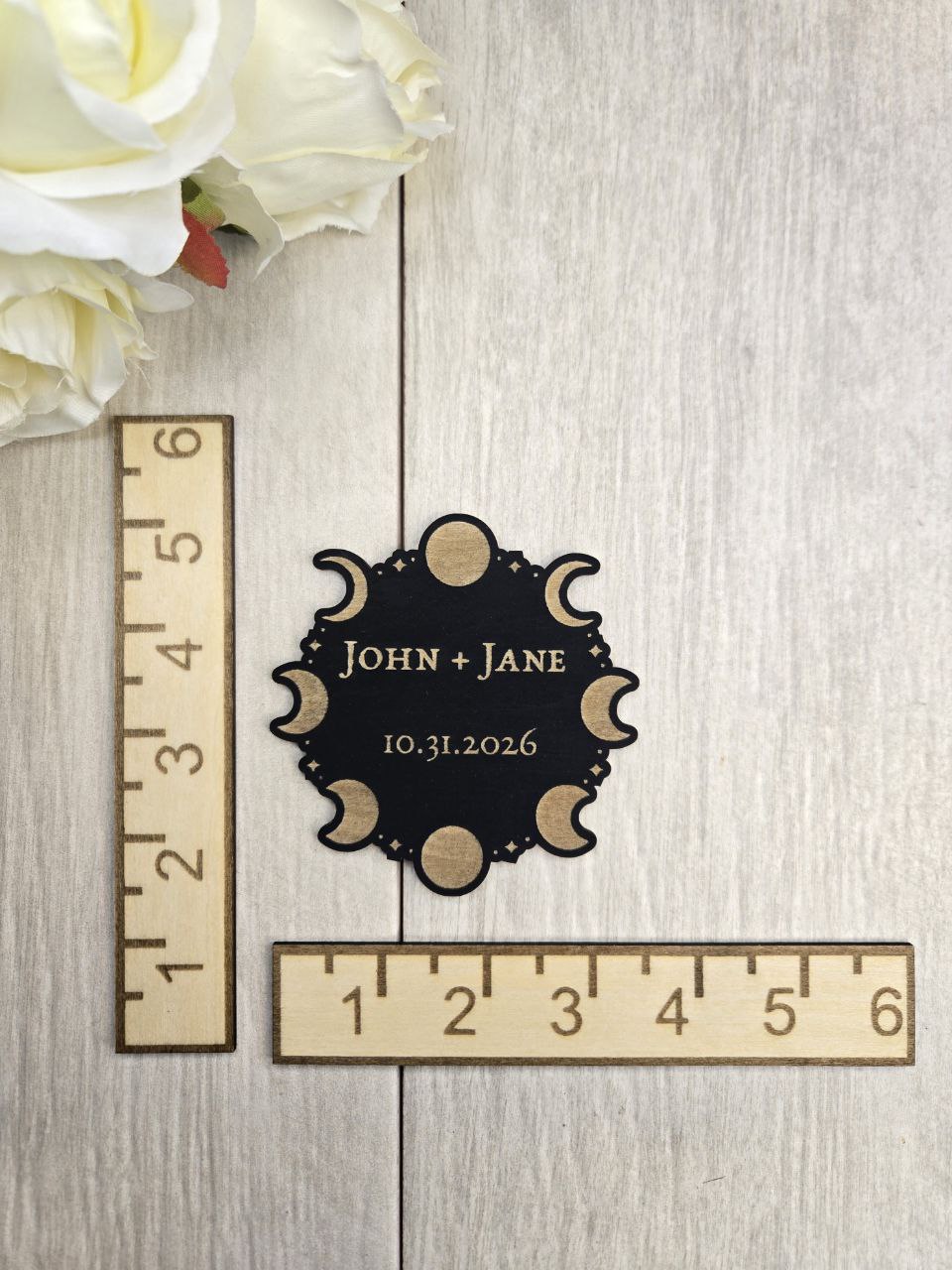 Moon Phase Save the Date Magnet • Celestial Wedding Invitation • Witchy Gothic Wedding Favor • Halloween Wedding Magnet Card