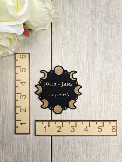 Moon Phase Save the Date Magnet • Celestial Wedding Invitation • Witchy Gothic Wedding Favor • Halloween Wedding Magnet Card