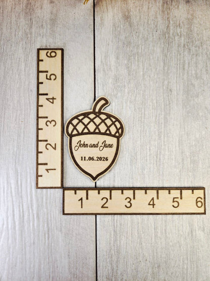Acorn Save the Date Magnet • Fall Wedding Invitations • Rustic Autumn Wedding Favor • Personalized Wooden Magnet • Cozy Woodland Wedding