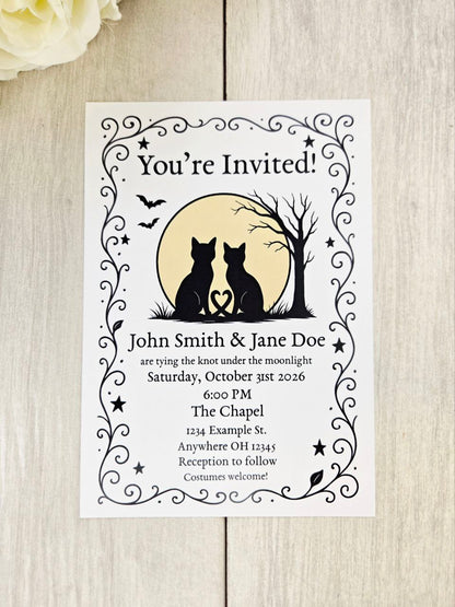 Black Cat Wedding Invitation • Gothic Halloween Wedding Invite • Spooky Fall Wedding Stationery • Wedding Card for Alternative Couples