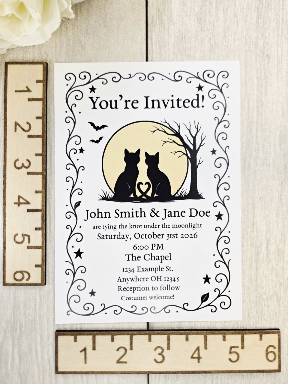 Black Cat Wedding Invitation • Gothic Halloween Wedding Invite • Spooky Fall Wedding Stationery • Wedding Card for Alternative Couples
