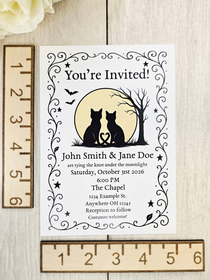 Black Cat Wedding Invitation • Gothic Halloween Wedding Invite • Spooky Fall Wedding Stationery • Wedding Card for Alternative Couples