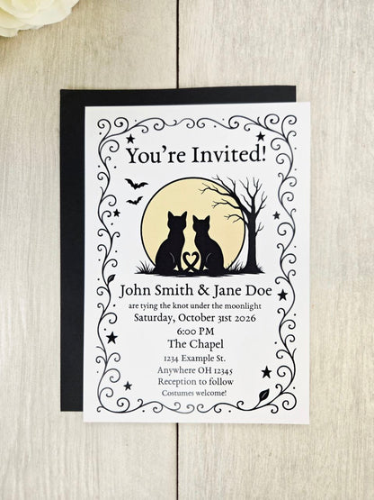 Black Cat Wedding Invitation • Gothic Halloween Wedding Invite • Spooky Fall Wedding Stationery • Wedding Card for Alternative Couples
