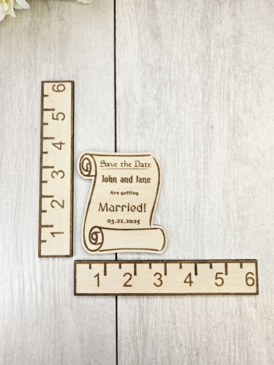 Medieval Scroll Save the Date Magnet • Fantasy Renaissance Wedding Magnet • DnD or Nerdy Save the Date • Wood Magnet with Card