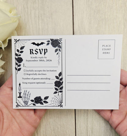 Gothic Bat Wedding Invitation • Spooky Paper Wedding Invite • Alternative Halloween Wedding Stationery