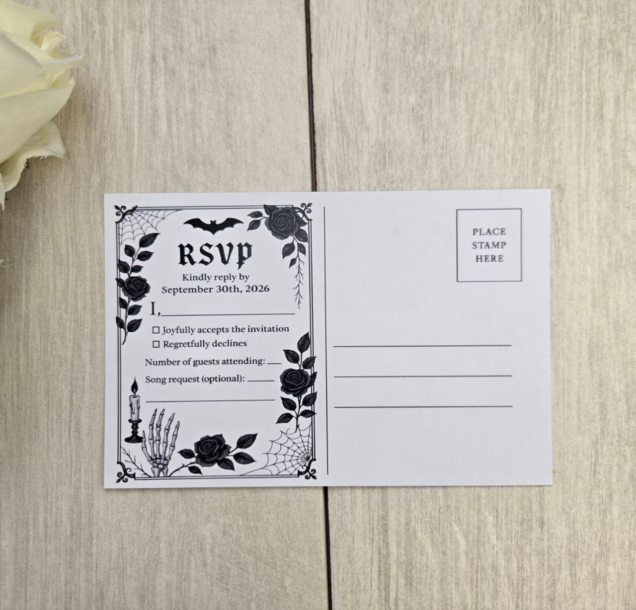 Gothic Bat Wedding Invitation • Spooky Paper Wedding Invite • Alternative Halloween Wedding Stationery