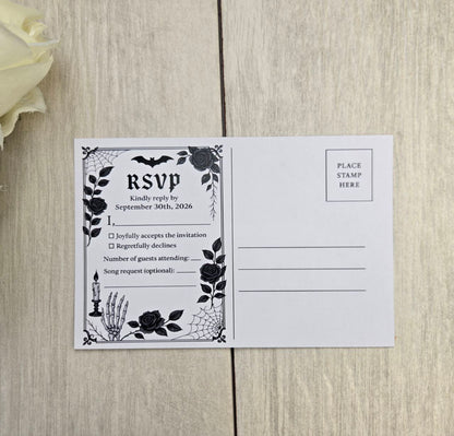 Gothic Bat Wedding Invitation • Spooky Paper Wedding Invite • Alternative Halloween Wedding Stationery
