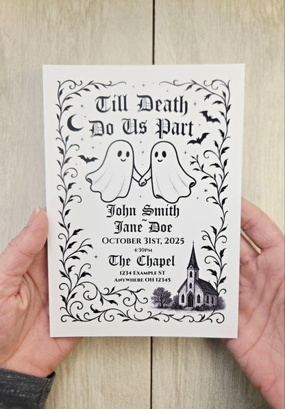 Ghost Wedding Invitation • Till Death Do Us Part Paper Invite • Halloween Wedding Stationery for Spooky Couples