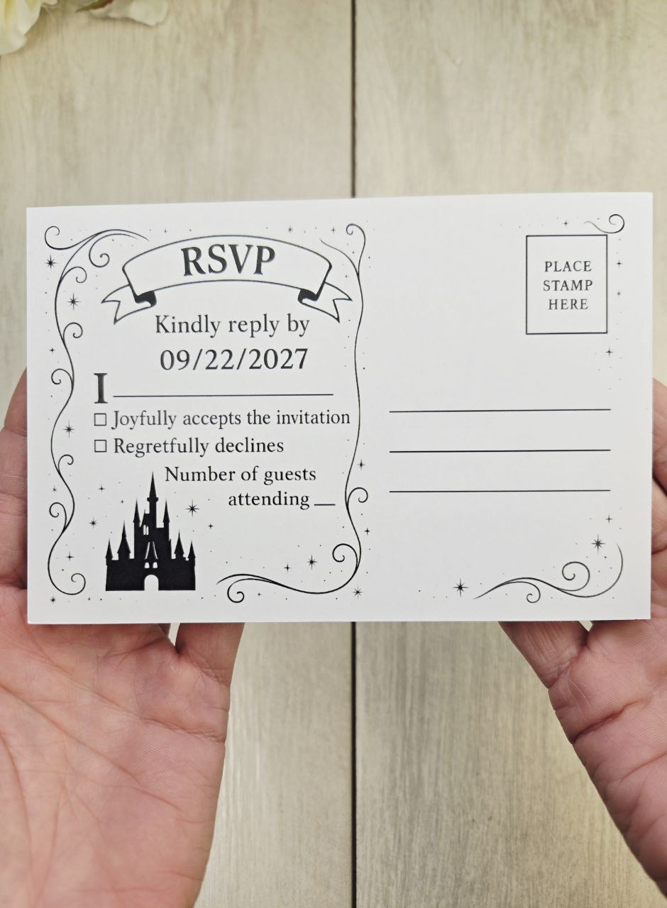 Fairytale Castle Wedding Invitation RSVP Set | Enchanted Princess Theme | Storybook Paper Invite | Customizable Wedding Stationery