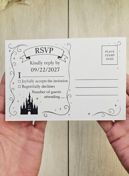 Fairytale Castle Wedding Invitation RSVP Set | Enchanted Princess Theme | Storybook Paper Invite | Customizable Wedding Stationery