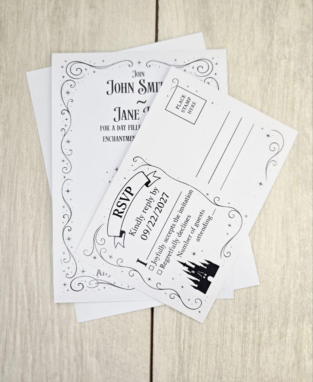 Fairytale Castle Wedding Invitation RSVP Set | Enchanted Princess Theme | Storybook Paper Invite | Customizable Wedding Stationery