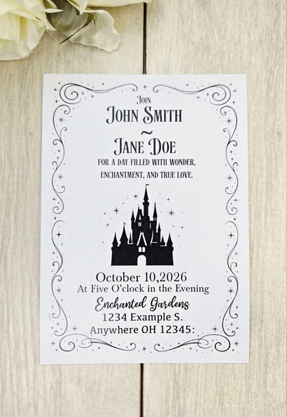 Fairytale Castle Wedding Invitation RSVP Set | Enchanted Princess Theme | Storybook Paper Invite | Customizable Wedding Stationery