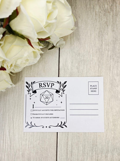 D20 Wedding Invitation RSVP Set | Tabletop RPG Theme | Dungeons Dragons Paper Invite | Gamer Geek Wedding Stationery