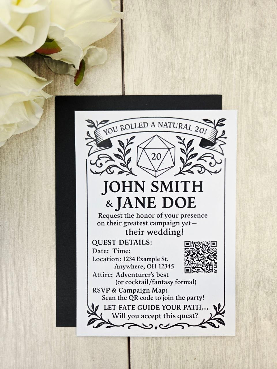 D20 Wedding Invitation RSVP Set | Tabletop RPG Theme | Dungeons Dragons Paper Invite | Gamer Geek Wedding Stationery