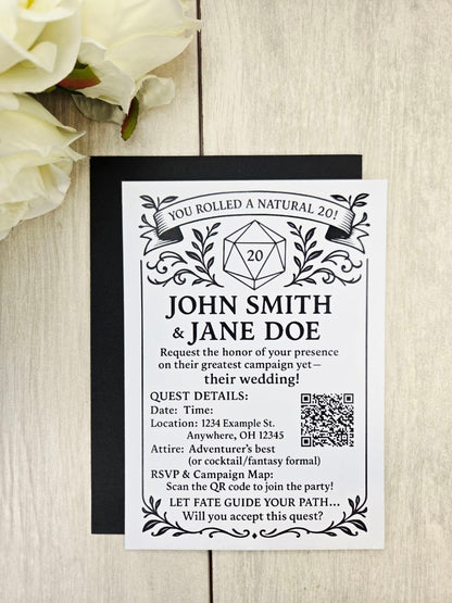 D20 Wedding Invitation RSVP Set | Tabletop RPG Theme | Dungeons Dragons Paper Invite | Gamer Geek Wedding Stationery