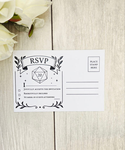 D20 Wedding Invitation RSVP Set | Tabletop RPG Theme | Dungeons Dragons Paper Invite | Gamer Geek Wedding Stationery