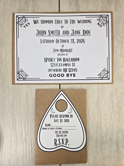 Ouija Board Wedding Invitation with RSVP Card | Gothic Spirit Board Halloween Theme Wedding Stationery Set | Occult Spooky Paper Invitations