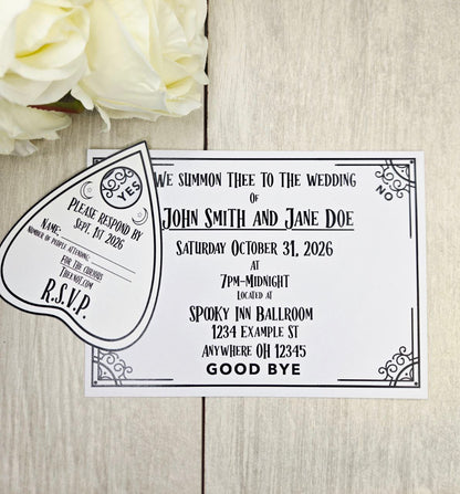 Ouija Board Wedding Invitation with RSVP Card | Gothic Spirit Board Halloween Theme Wedding Stationery Set | Occult Spooky Paper Invitations