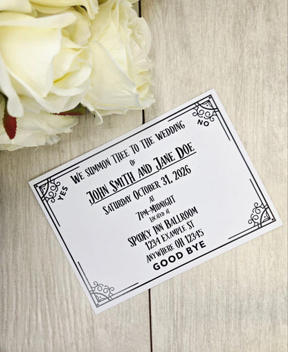Ouija Board Wedding Invitation with RSVP Card | Gothic Spirit Board Halloween Theme Wedding Stationery Set | Occult Spooky Paper Invitations