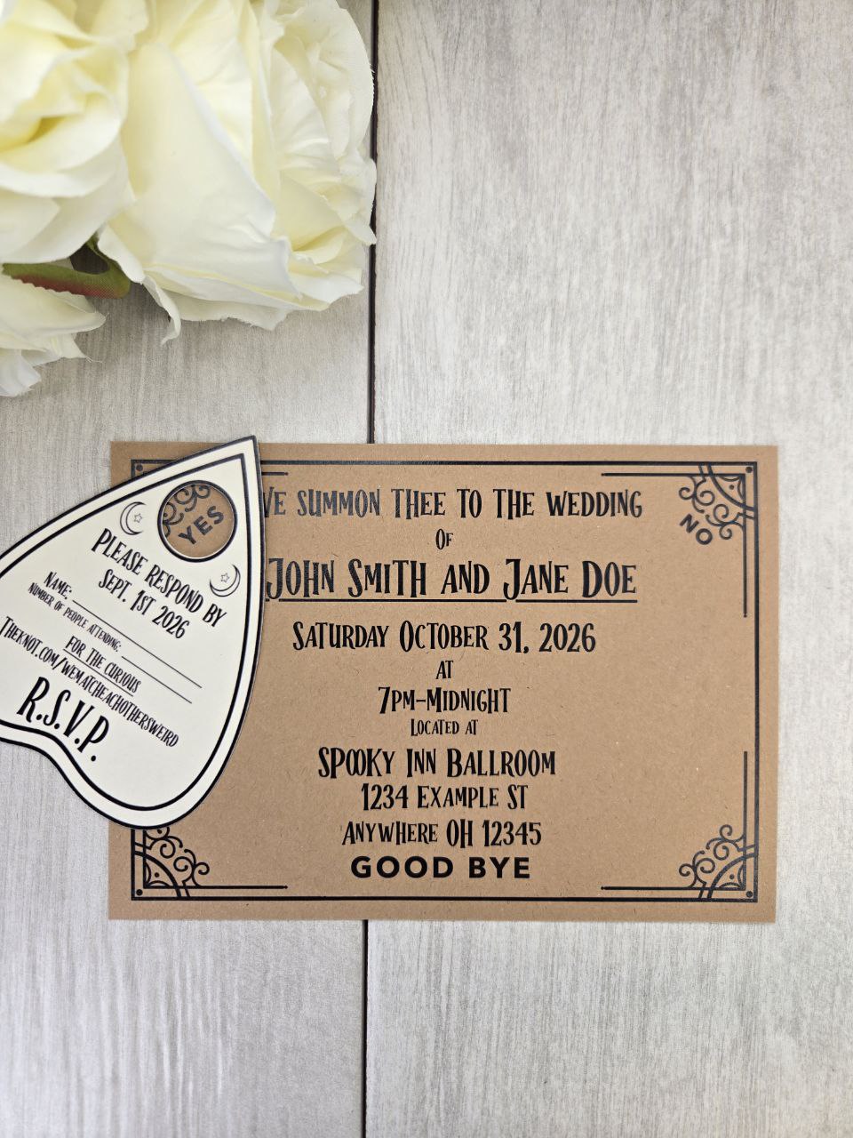 Ouija Board Wedding Invitation with RSVP Card | Gothic Spirit Board Halloween Theme Wedding Stationery Set | Occult Spooky Paper Invitations