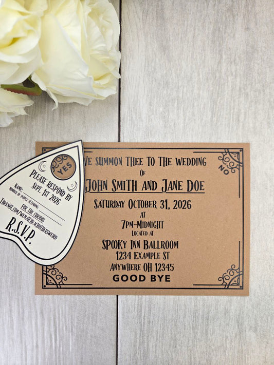 Ouija Board Wedding Invitation with RSVP Card | Gothic Spirit Board Halloween Theme Wedding Stationery Set | Occult Spooky Paper Invitations