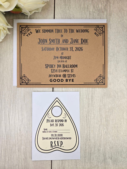 Ouija Board Wedding Invitation with RSVP Card | Gothic Spirit Board Halloween Theme Wedding Stationery Set | Occult Spooky Paper Invitations