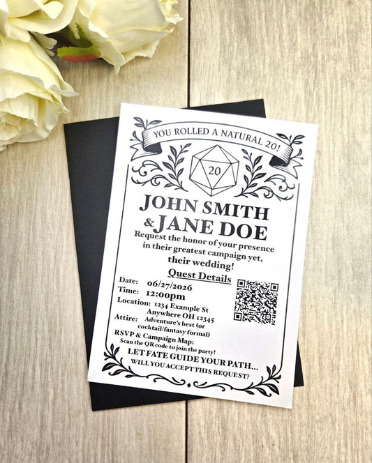 D20 Wedding Invitation RSVP Set | Tabletop RPG Theme | Dungeons Dragons Paper Invite | Gamer Geek Wedding Stationery