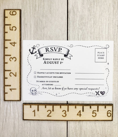 Pirate Wedding Invitation + RSVP | Nautical Skull Crossbones Stationery | Pirate Ship Paper Invite Set