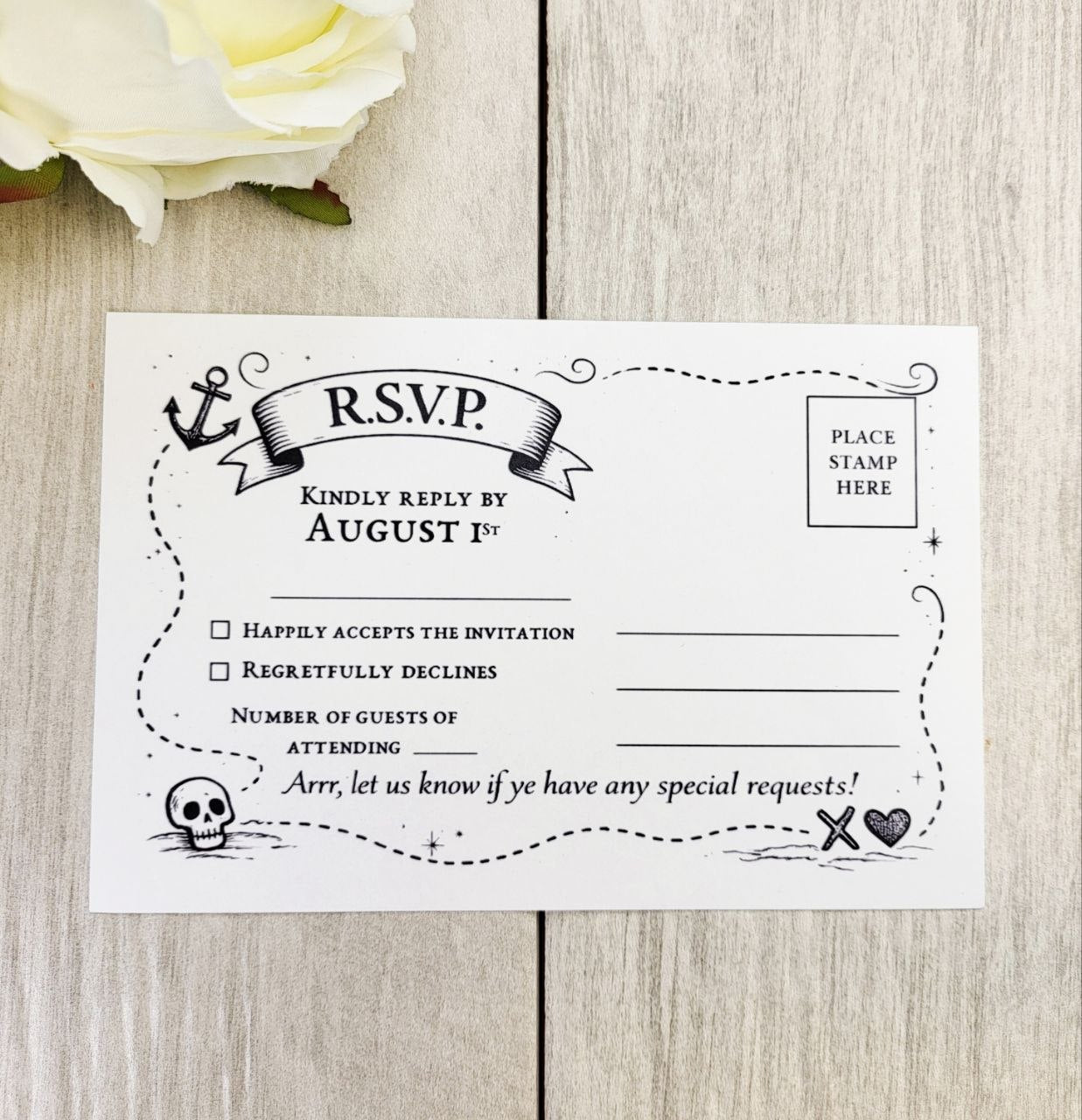 Pirate Wedding Invitation + RSVP | Nautical Skull Crossbones Stationery | Pirate Ship Paper Invite Set