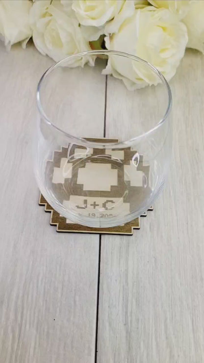 Pixel Mushroom Wedding Coaster • Retro Gamer Wedding Favor • Personalized 8-Bit Video Game Coasters for Guests