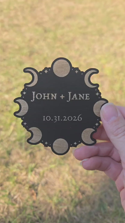 Moon Phase Save the Date Magnet • Celestial Wedding Invitation • Witchy Gothic Wedding Favor • Halloween Wedding Magnet Card