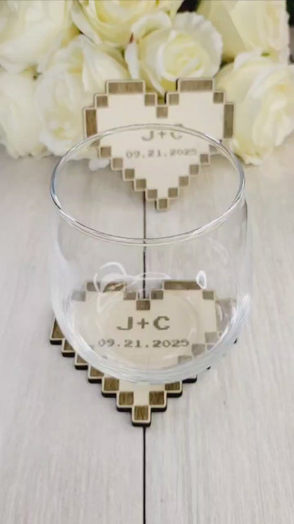 Pixel heart Coaster wedding favors for guests, Video gaming wedding favor, personalized Nerdy wedding Favor Coasters