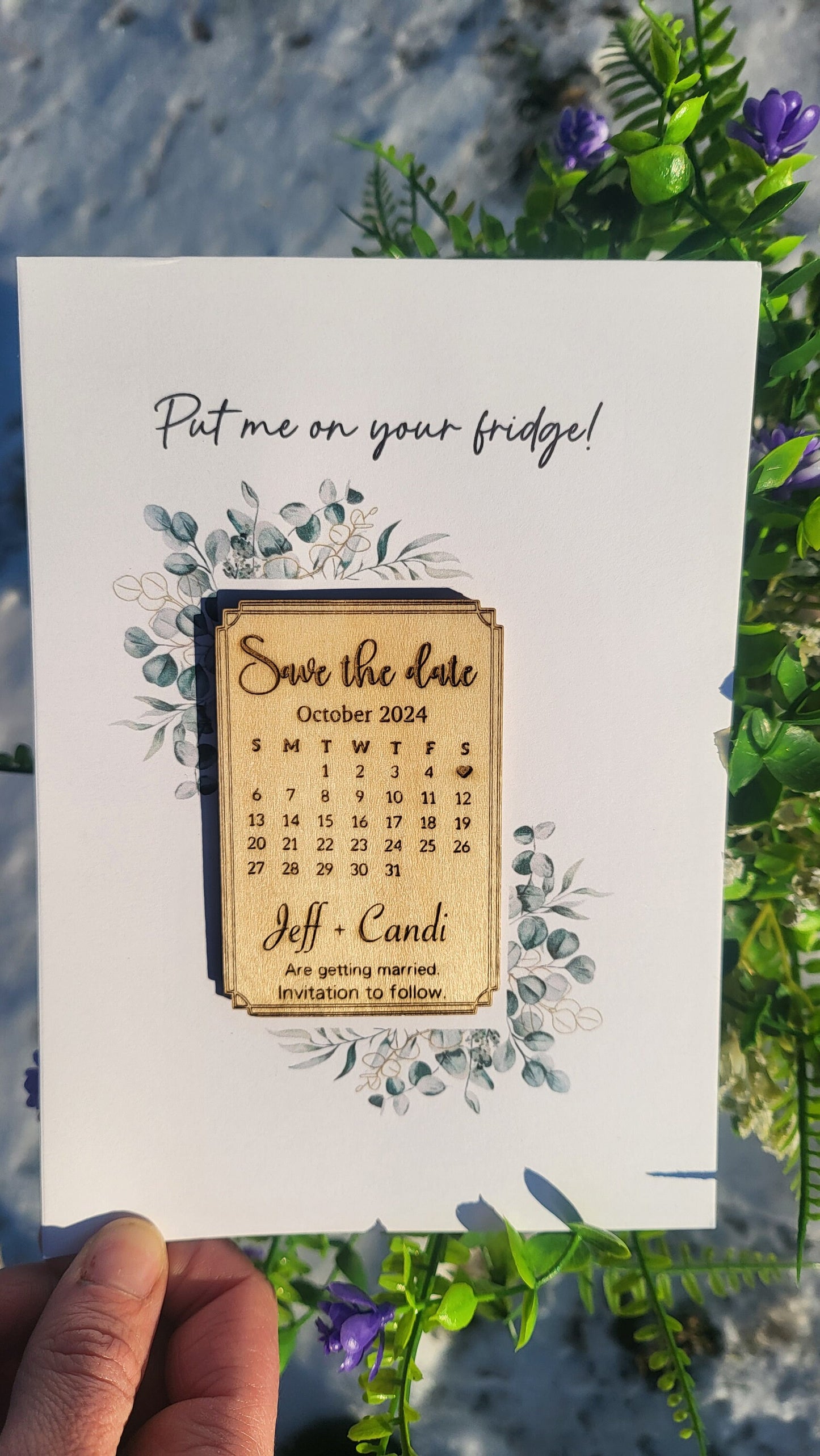 Wood Save the Date Magnets Personalized Wedding Announcement Laser Engraved 2x3 wood magnet