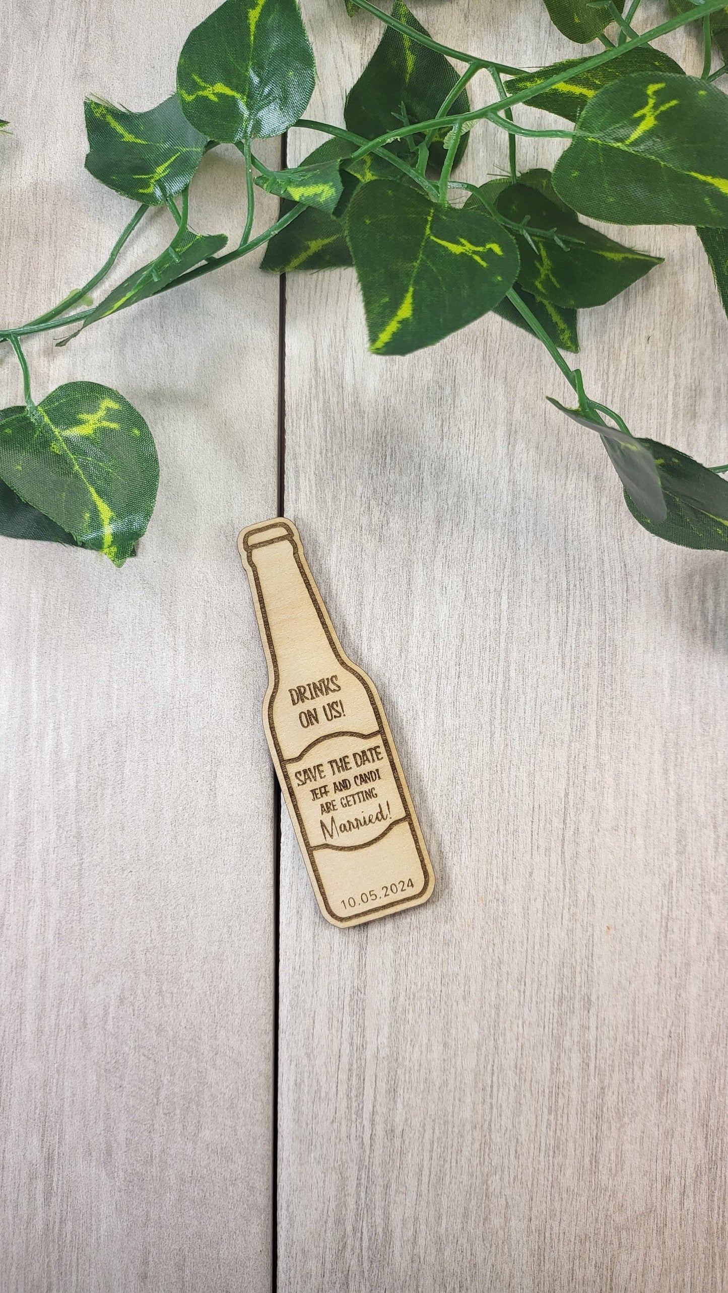 Beer Bottle | Party | Save the Date Magnets | Personalized Wedding Announcement | Laser Engraved wooden magnet