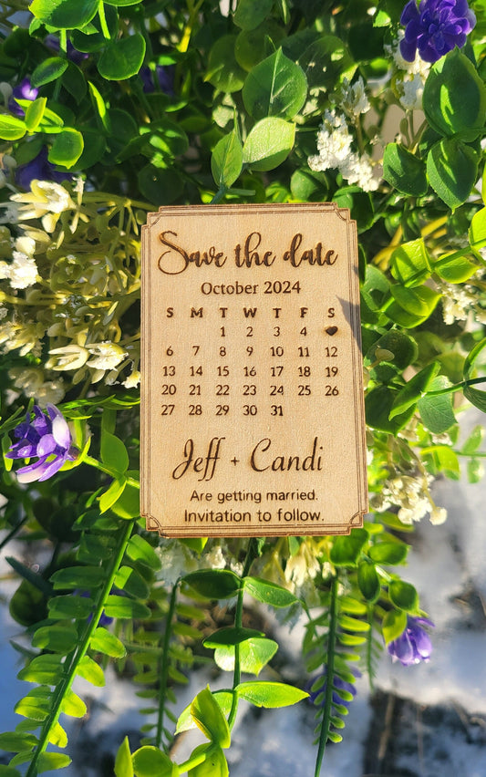 Wood Save the Date Magnets Personalized Wedding Announcement Laser Engraved 2x3 wood magnet