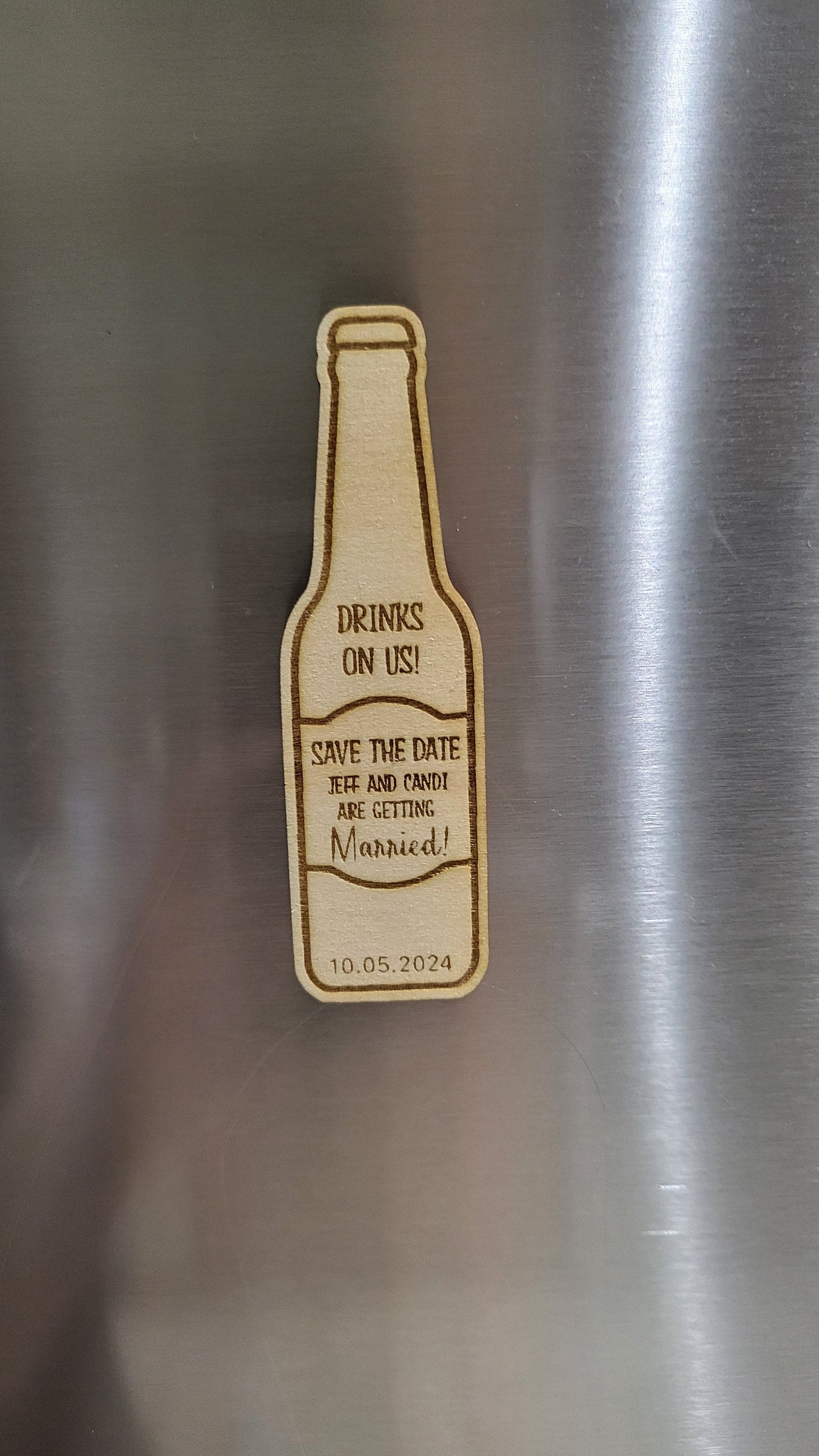 Beer Bottle | Party | Save the Date Magnets | Personalized Wedding Announcement | Laser Engraved wooden magnet